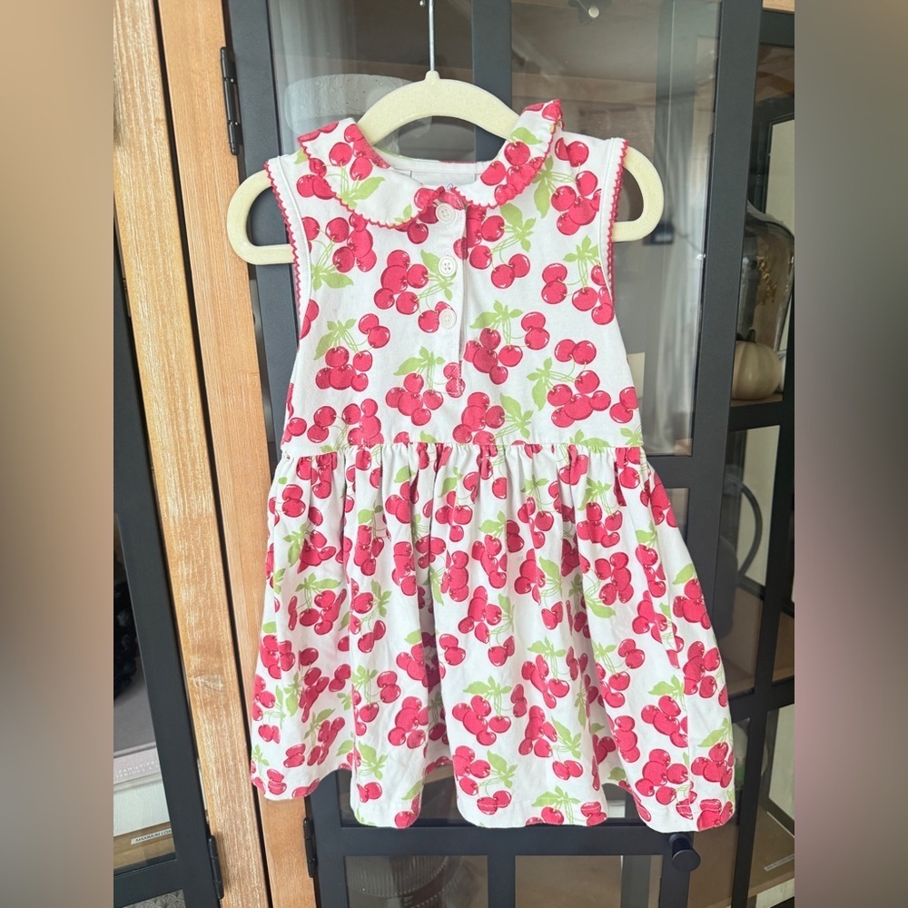 Rachel Riley cherries dress peter pan collar sleeveless toddler girl scalloped